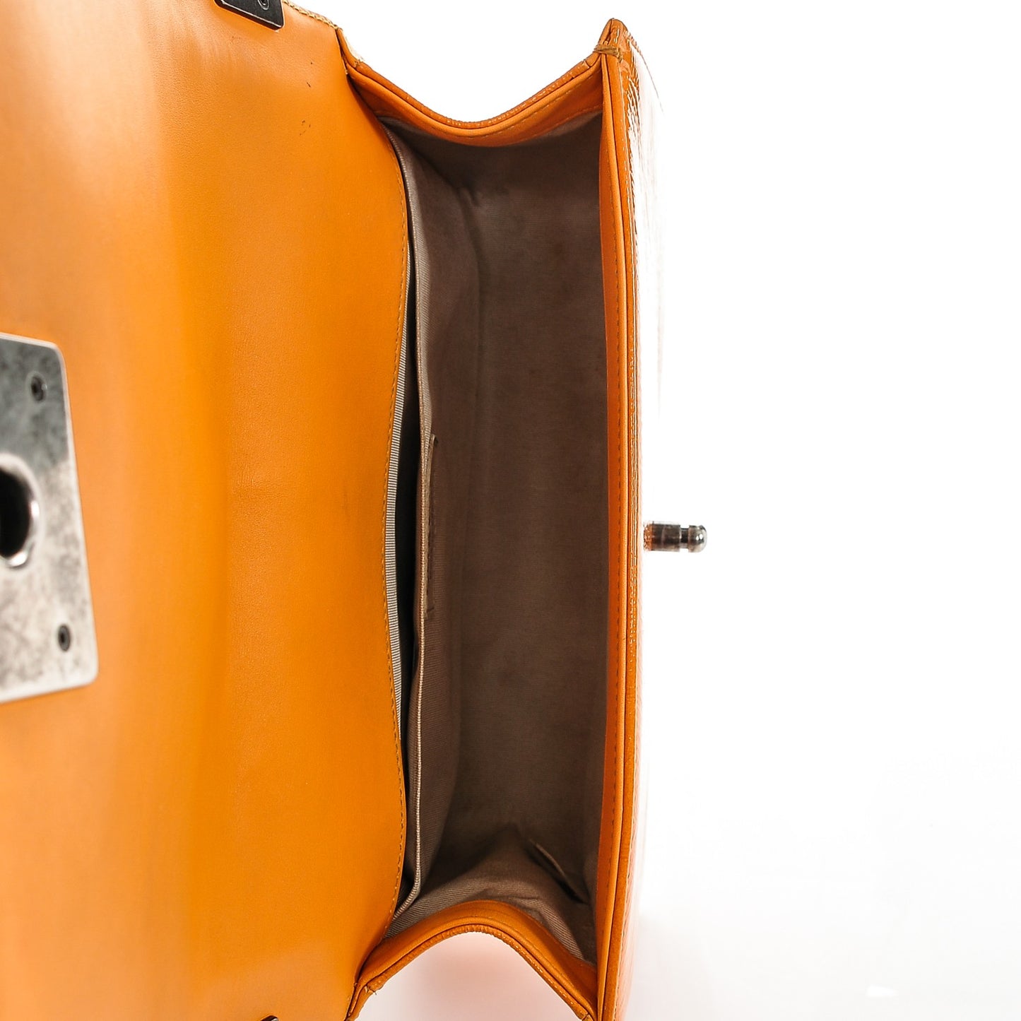 Crackled Patent Calfskin Medium Boy Flap Orange