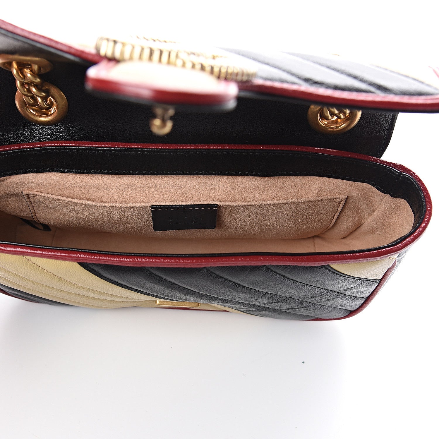 Gucci Azalea Calfskin Matelasse Diagonal Patchwork Mini Torchon GG Marmont Shoulder Bag Black Beige Romantic Cerise 4 of 8