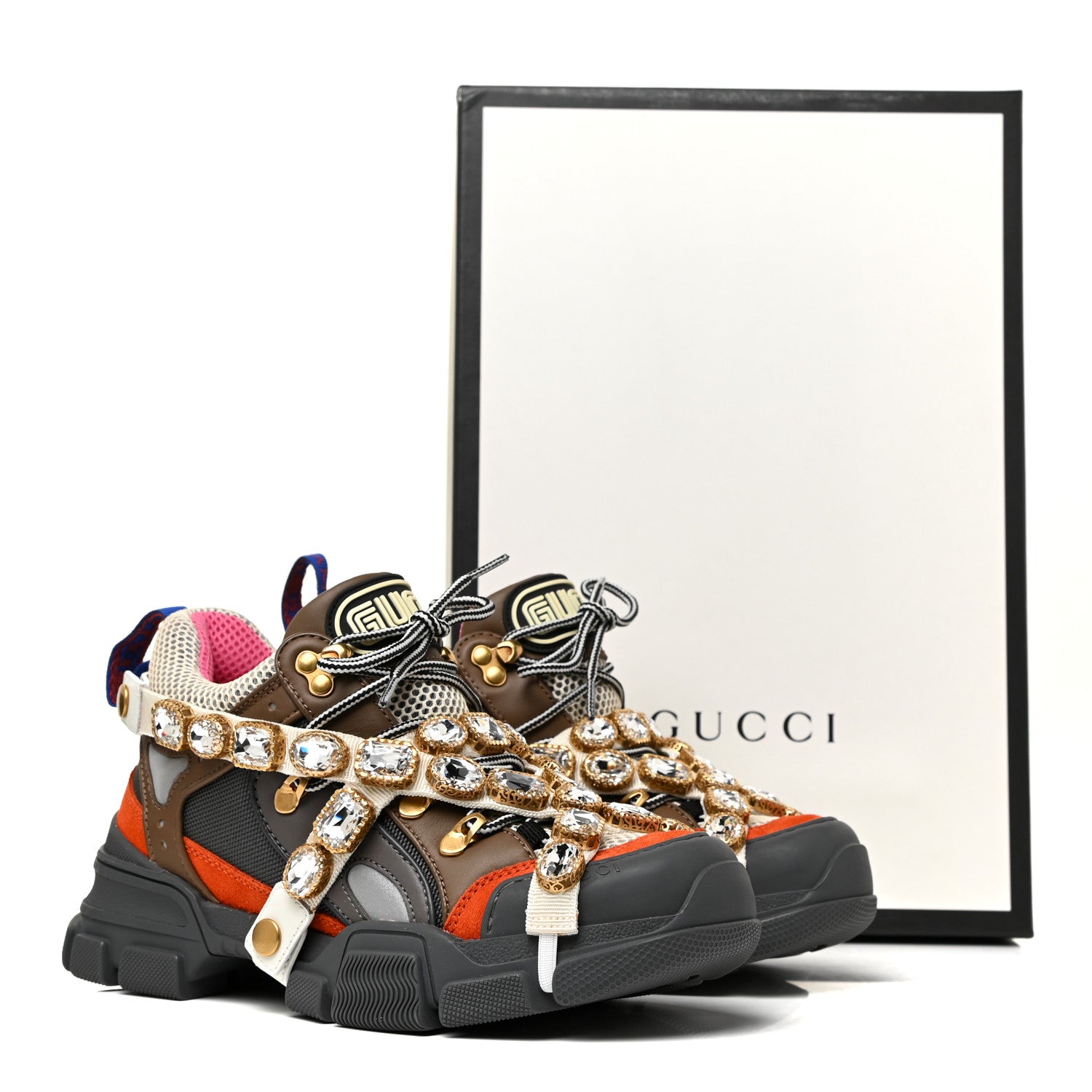 Gucci X SEGA Mesh Canvas Calfskin Removable Crystals Womens Flashtrek Sneakers 37.5 White Box Pink Ardesia Loess 9 of 9