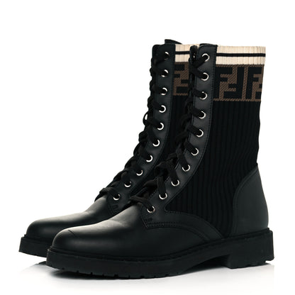 Fendi Calfskin Stretch Fabric Rockoko Biker Boots 39 Tobacco Black Marino 4 of 9
