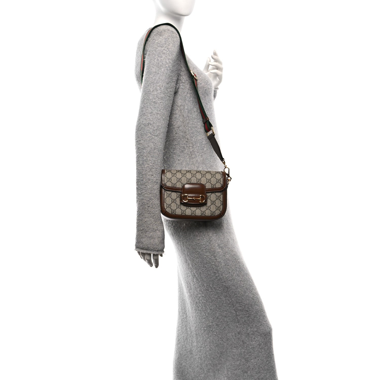 Gucci GG Supreme Monogram Web Mini Horsebit 1955 Shoulder Bag Beige Brown Sugar 2 of 11