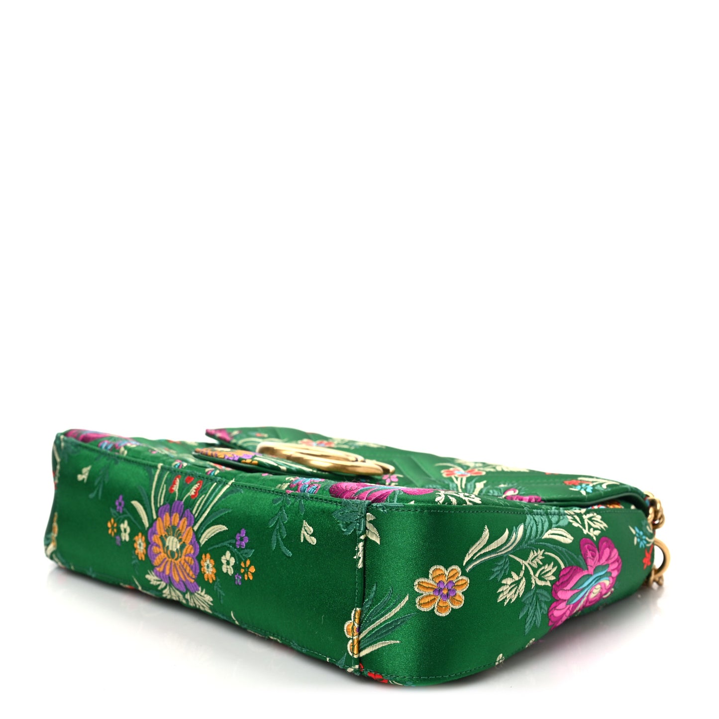 Jacquard Matelasse Floral Medium GG Marmont Shoulder Bag Green