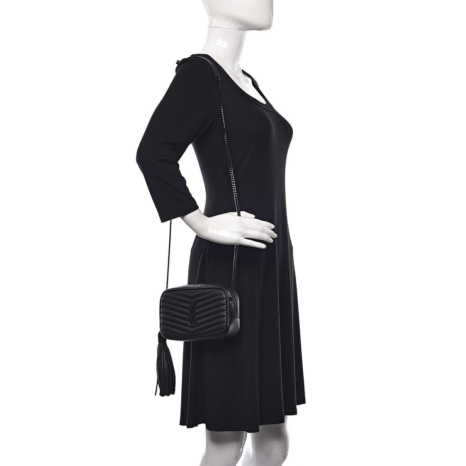 Saint Laurent Grain De Poudre Matelasse Monogram Mini Lou Camera Bag Black 2 of 10