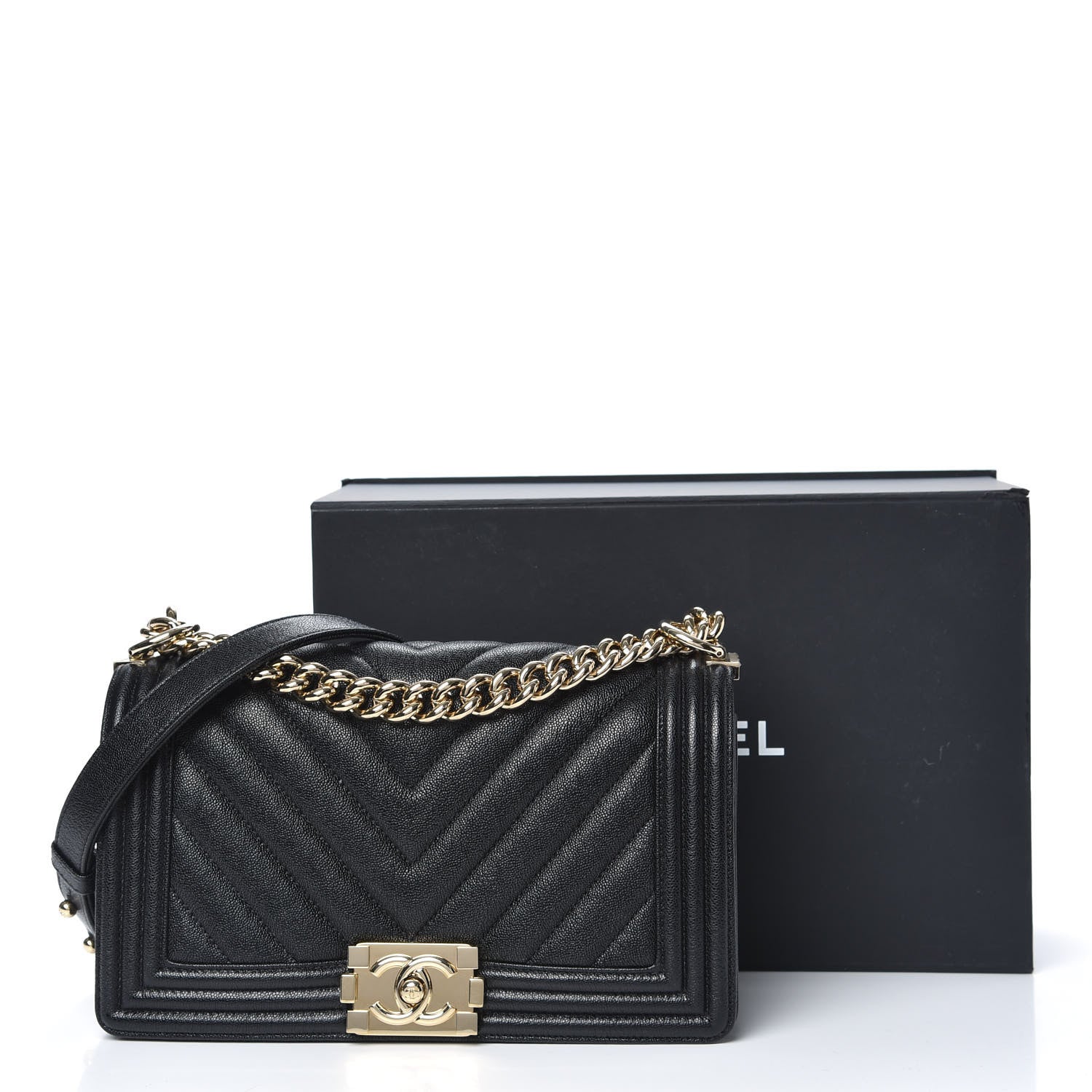 Chanel Caviar Chevron Quilted Medium Boy Flap Black 10 of 10