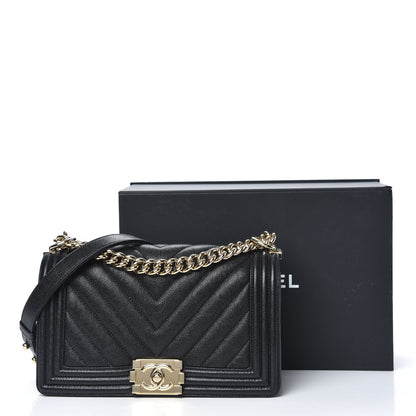 Chanel Caviar Chevron Quilted Medium Boy Flap Black 10 of 10