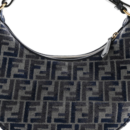 Fendi Chenille Vitello Grace FF 1974 Small Fendigraphy Hobo Bag Blue 8 of 11