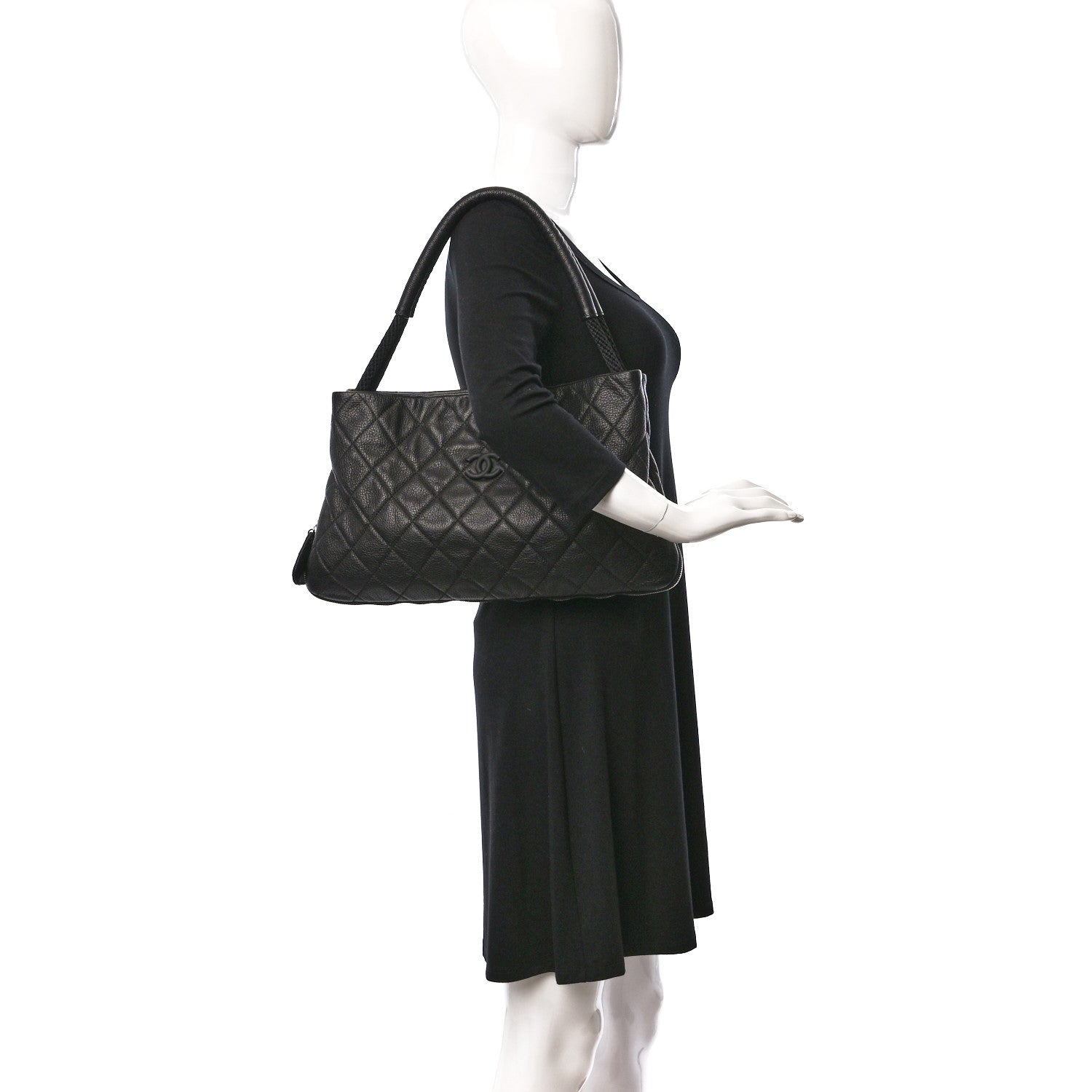 Chanel Calfskin Quilted Expandable Zip Shoulder Bag Black 2 of 12