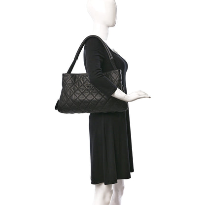 Chanel Calfskin Quilted Expandable Zip Shoulder Bag Black 2 of 12
