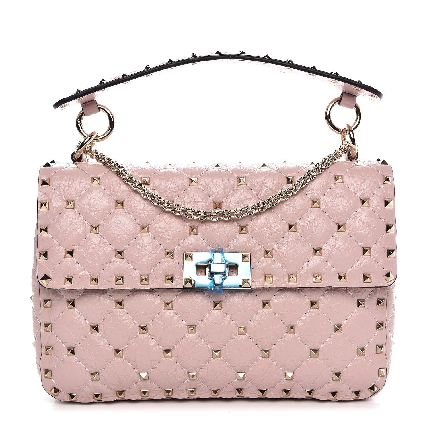 Valentino Garavani Craquele Nappa Medium Rockstud Spike Shoulder Bag Water Rose 1 of 8