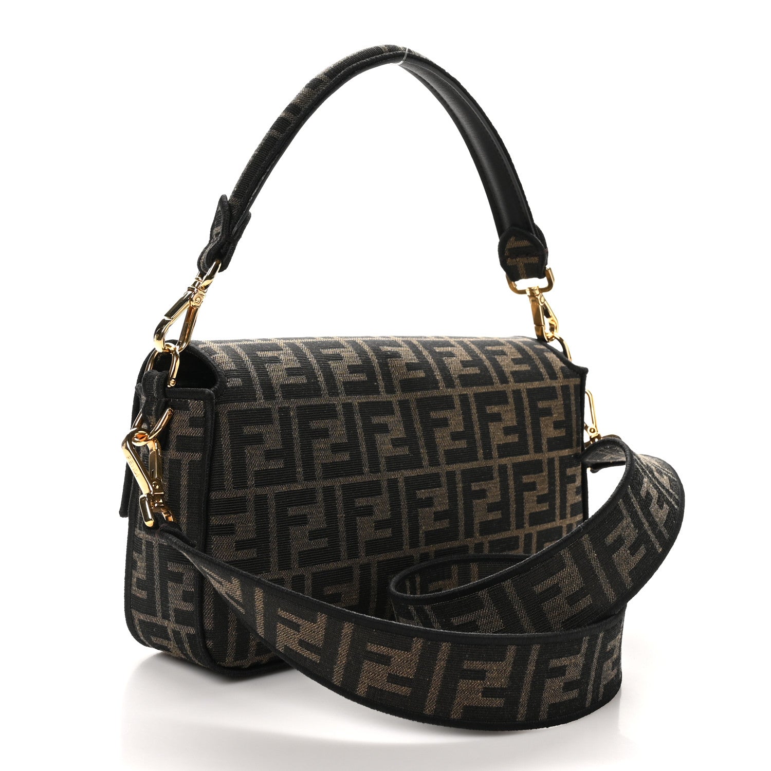 Fendi Fabric Jacquard FF 1974 Medium Baguette Tobacco Moro Black 3 of 10