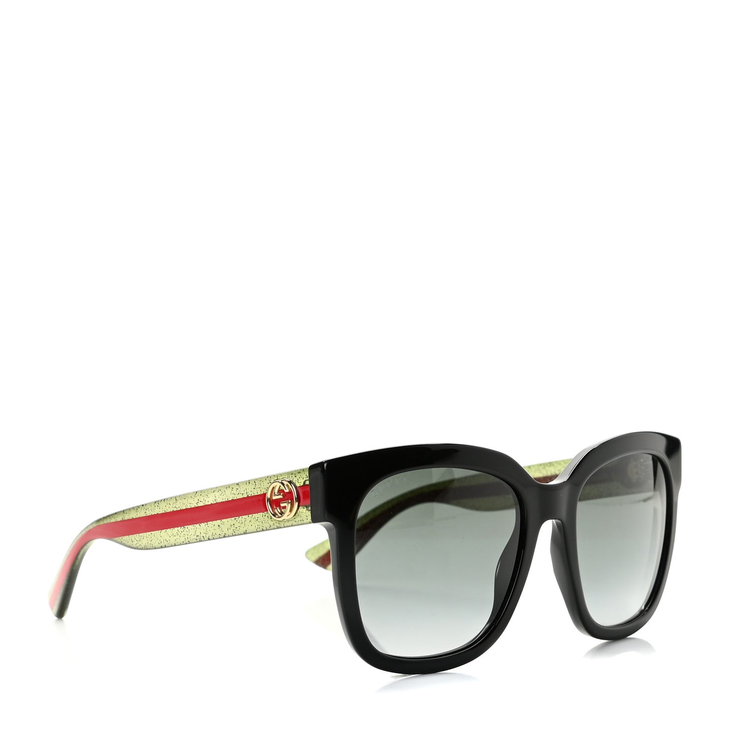 Acetate Square Frame Web Glitter Sunglasses GG0034S Black Green