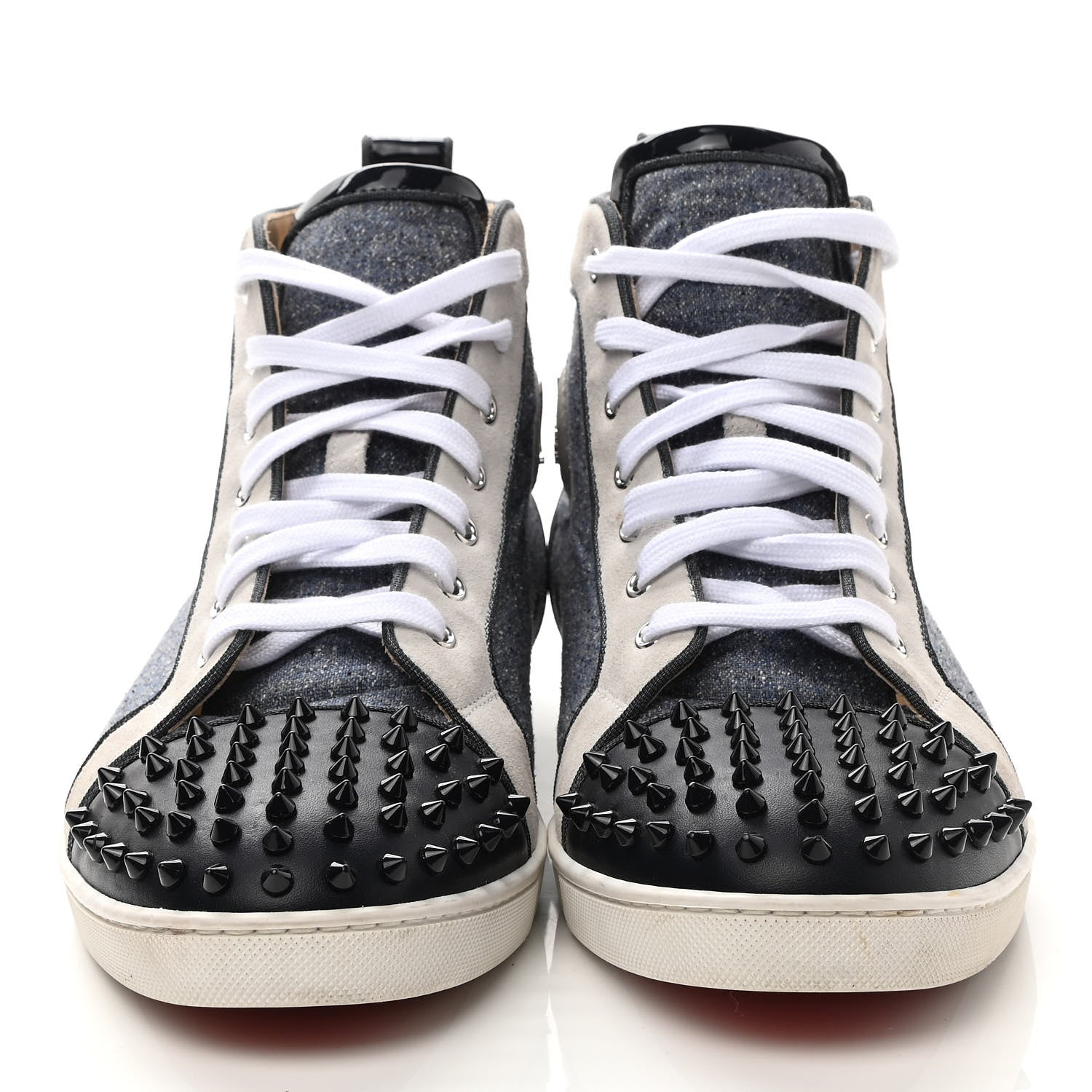 Christian Louboutin Calfskin Veau Velours Denim Lou Spikes Flat Sneakers 46 Blue 2 of 9