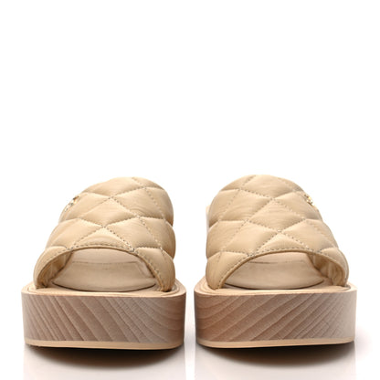 Chanel Lambskin Quilted CC Slip On Platform Sandals 39 Beige 2 of 9