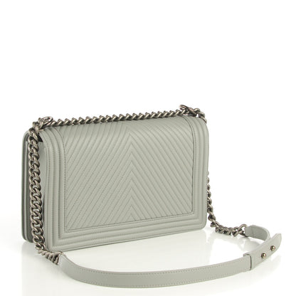 Chanel Calfskin Chevron Quilted New Medium Boy Flap Grey 3 of 9