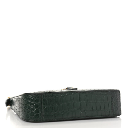 Saint Laurent Calfskin Crocodile Embossed Le 5 A 7 Hobo New Vert Fonce 3 of 7