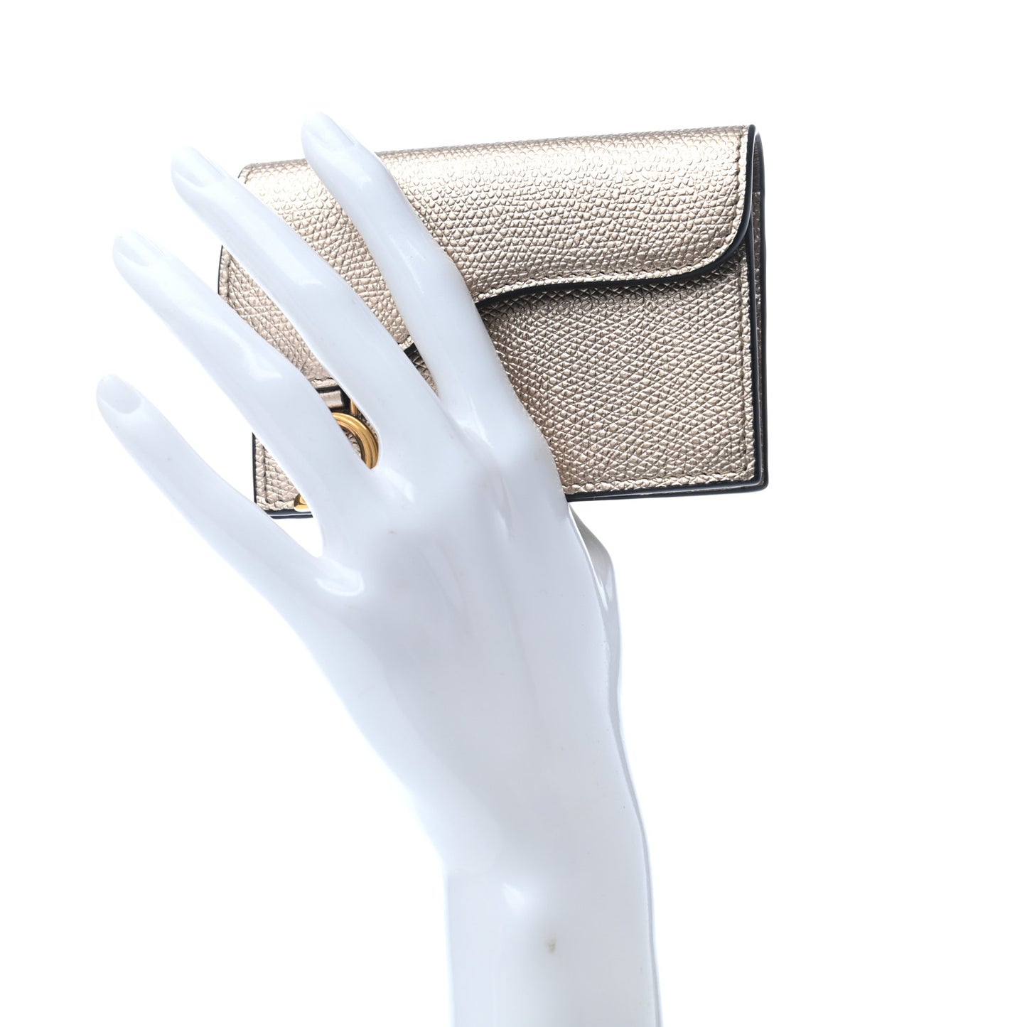 Metallic Grained Calfskin Saddle Card Holder Champagne