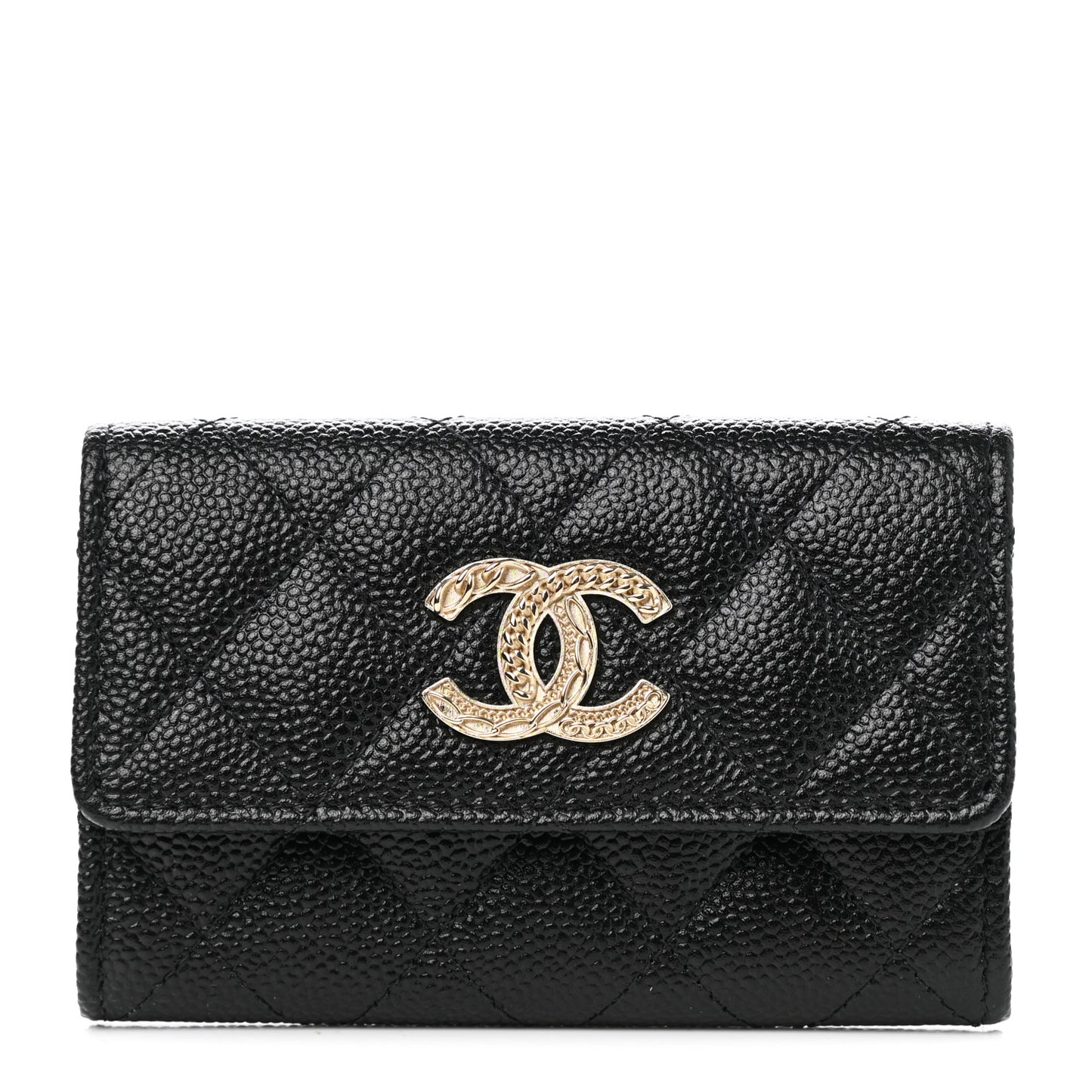 CHANEL Caviar Quilted Chain CC Flap Card Holder Black