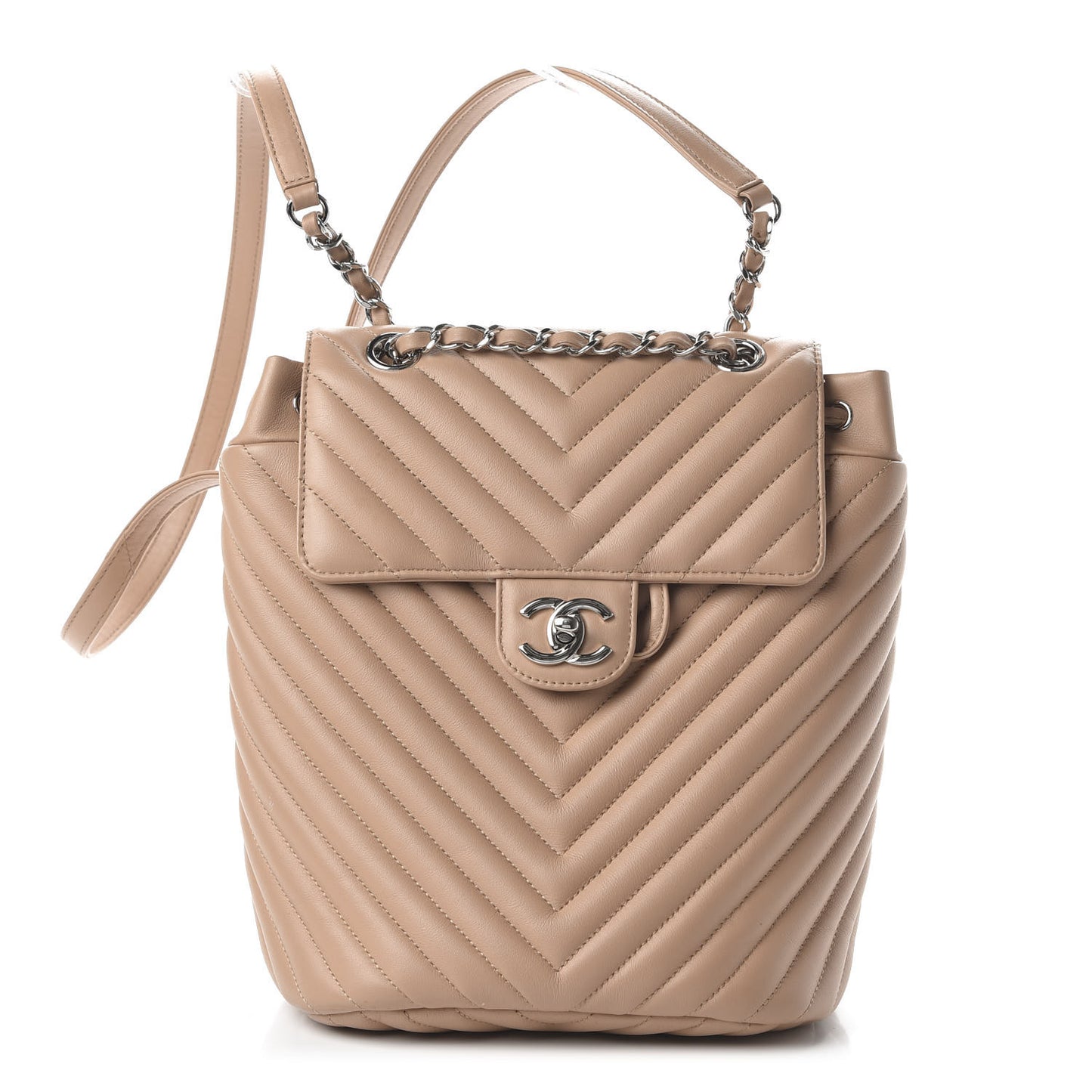 Calfskin Chevron Quilted Small Urban Spirit Backpack Beige