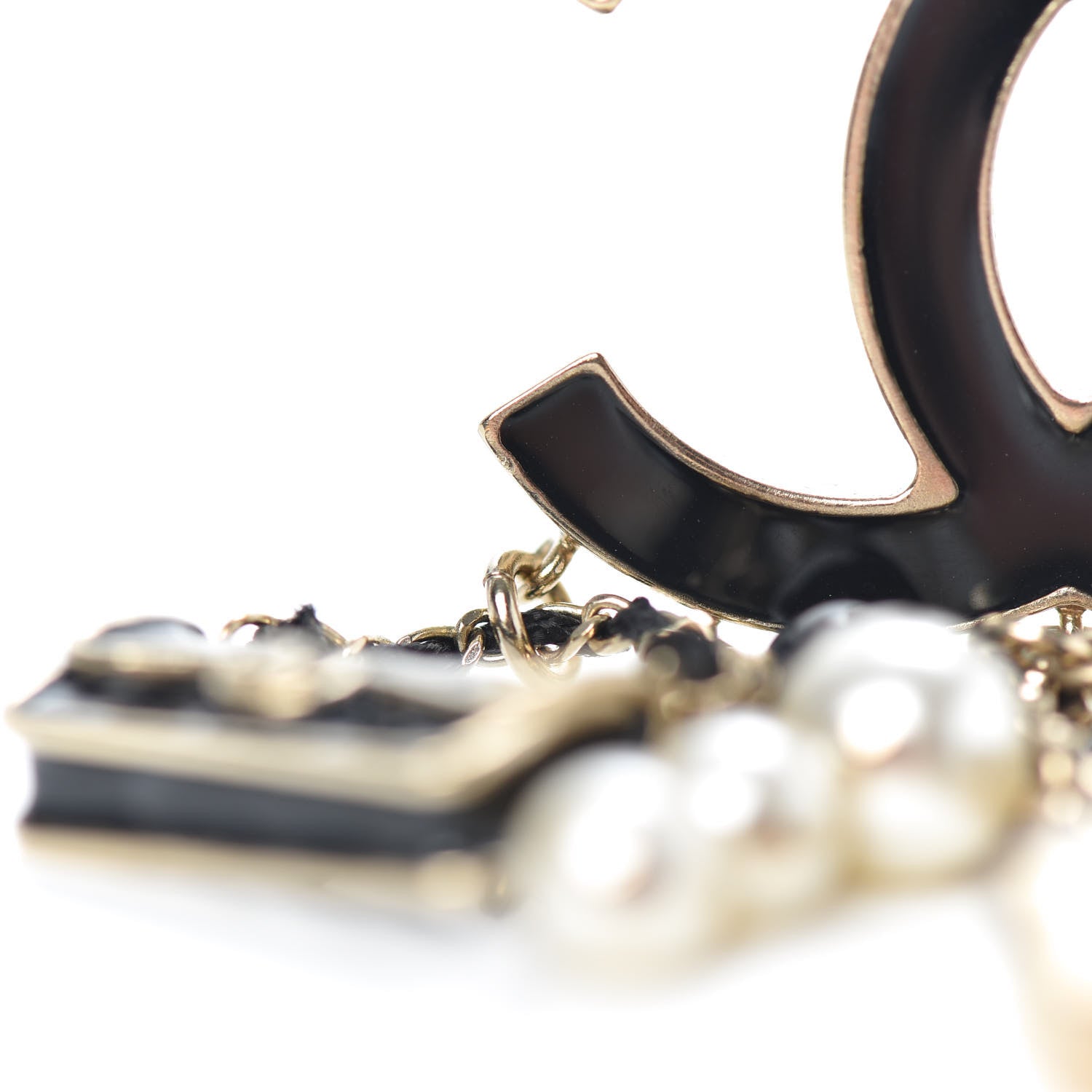 Chanel Enamel Pearl CC Charms Brooch Black Gold 5 of 5