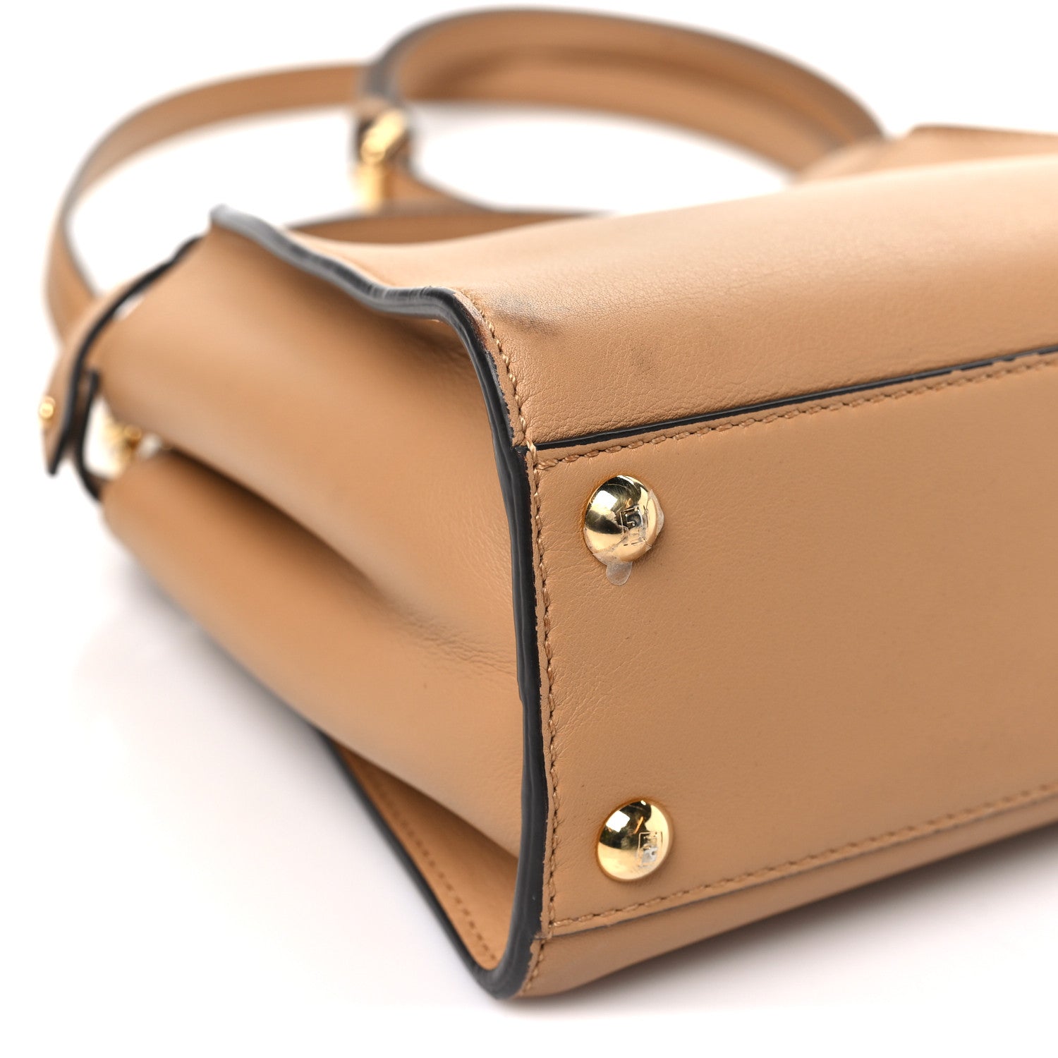 Fendi Vitello Seta Nappa FF Embossed Mini Peekaboo Iconic Satchel Miele Scuro Miele Scuro 9 of 12