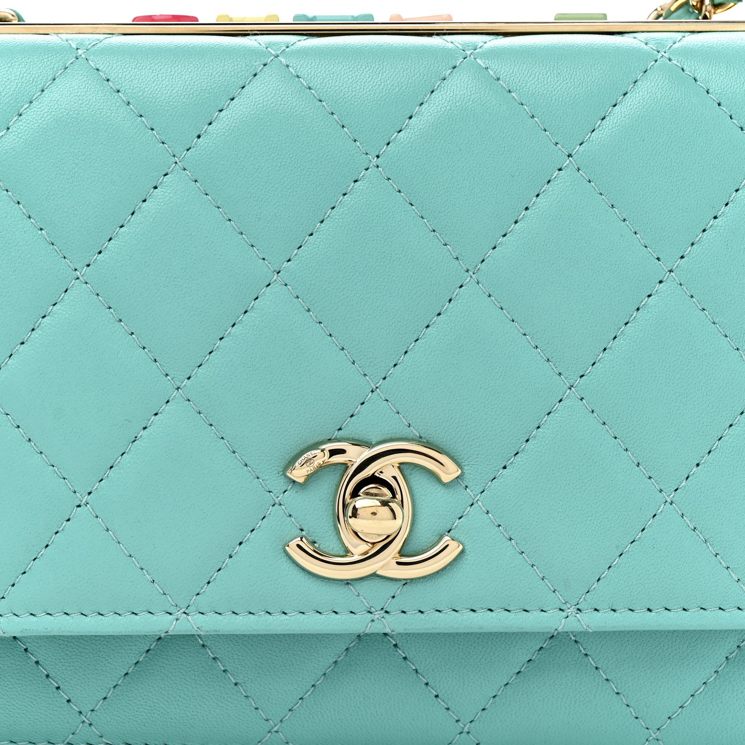 Chanel Lambskin Quilted Trendy CC Wallet On Chain WOC Turquoise 8 of 10