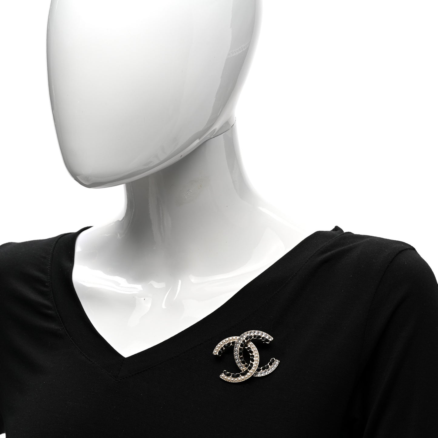 Lambskin Crystal Vintage Allure CC Chain Brooch Black Gold