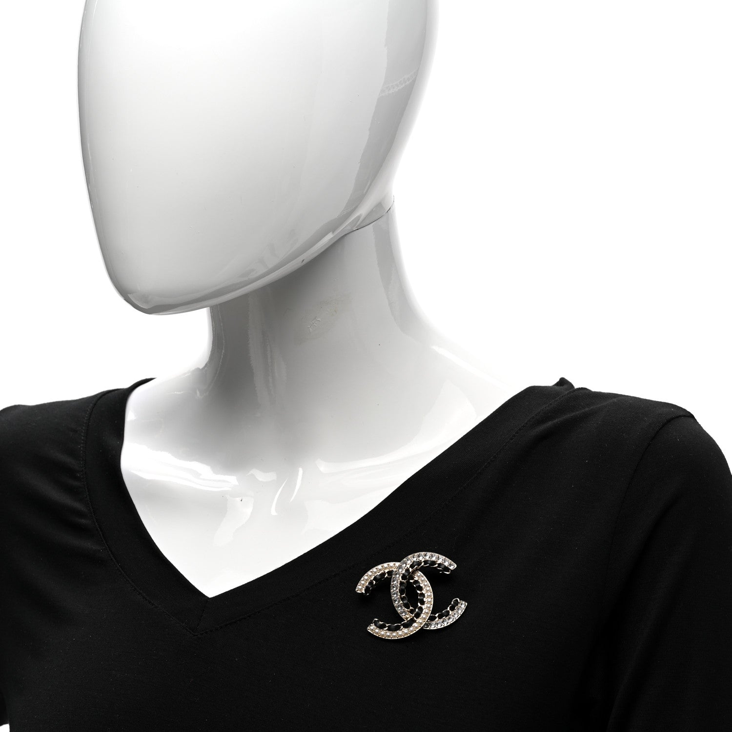 Chanel Lambskin Crystal Vintage Allure CC Chain Brooch Black Gold 2 of 6
