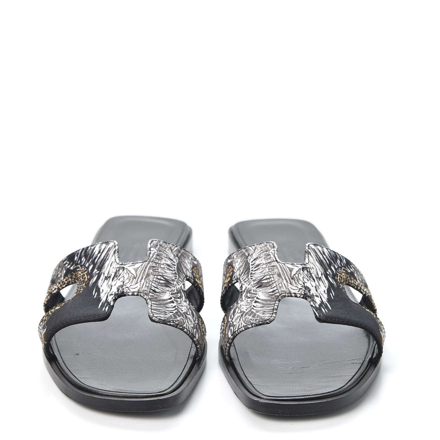 Silk Printed Equateur Tattoo Oran Sandals 35.5 Black