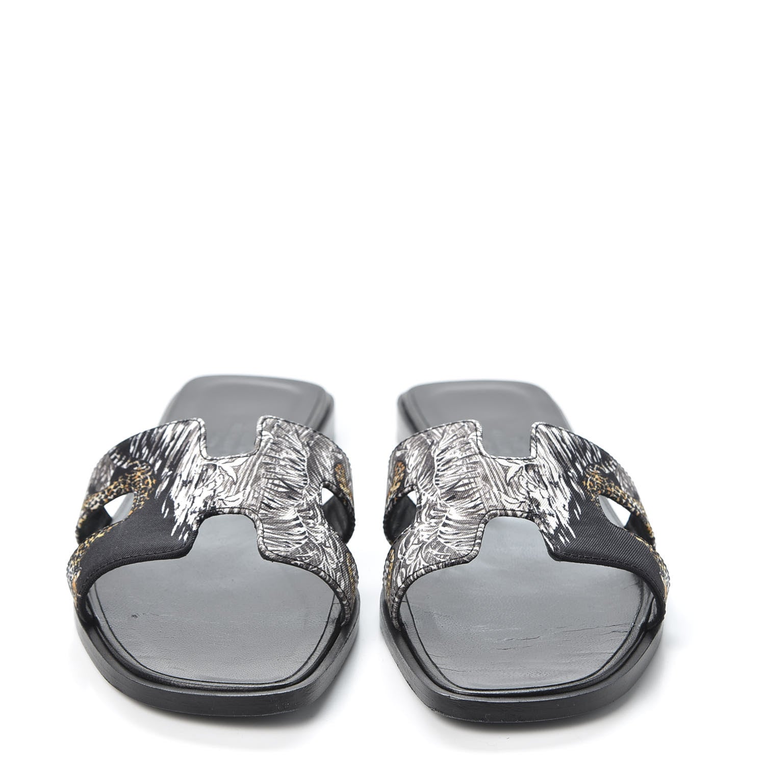 Hermes Silk Printed Equateur Tattoo Oran Sandals 35.5 Black 2 of 9