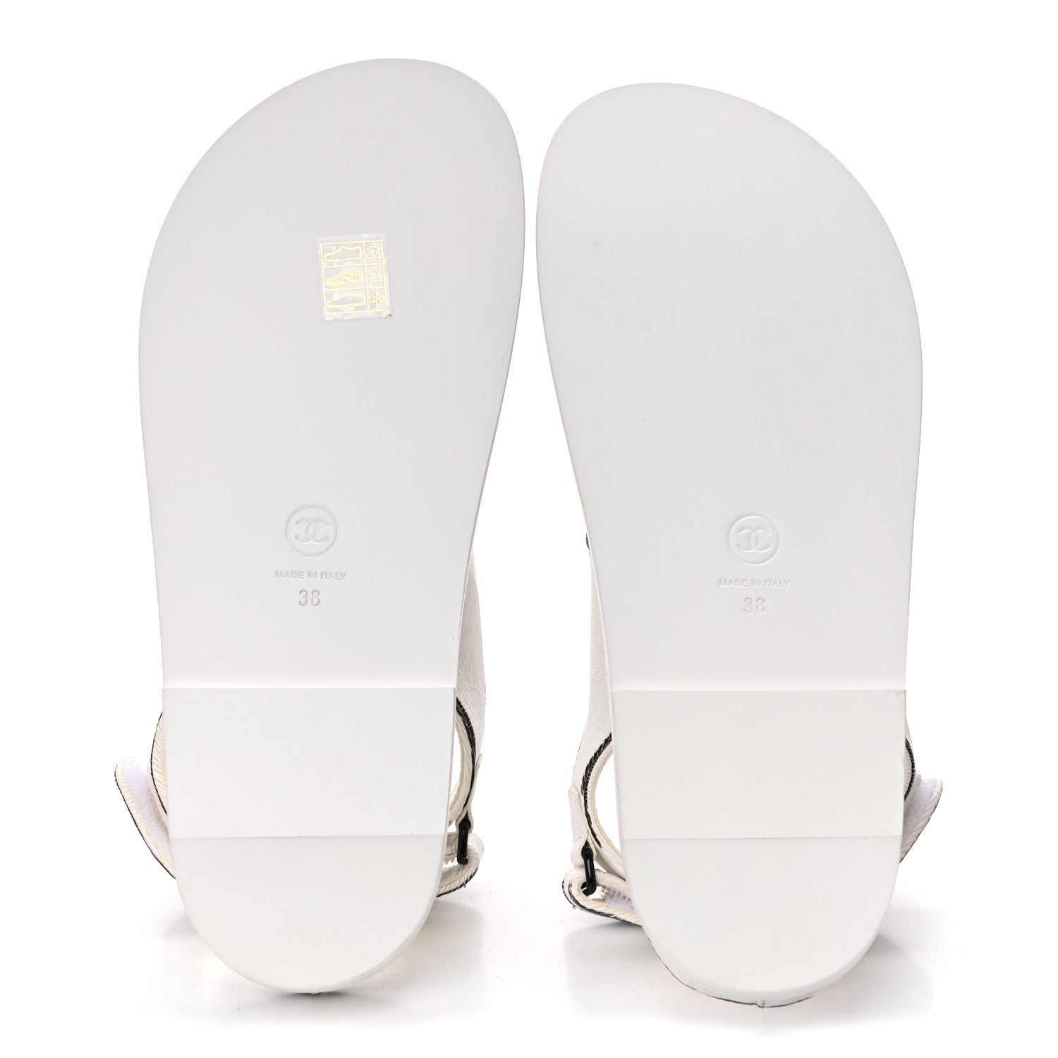 Chanel Calfskin Printed Velcro Dad Sandals 38 White Black 5 of 9