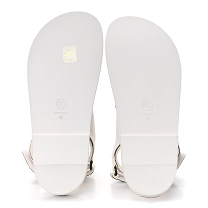 Chanel Calfskin Printed Velcro Dad Sandals 38 White Black 5 of 9