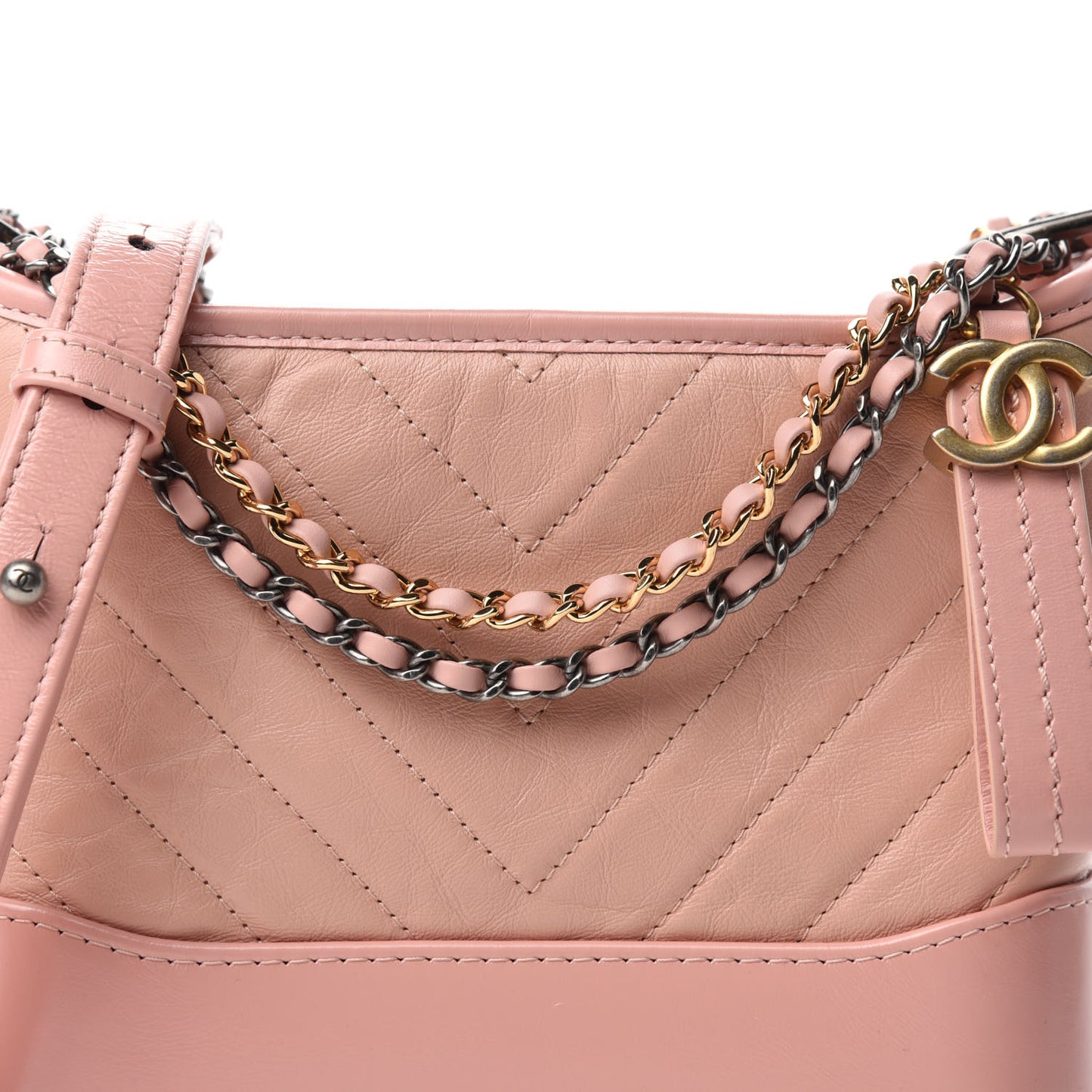 Aged Calfskin Chevron Quilted Small Gabrielle Hobo Pink