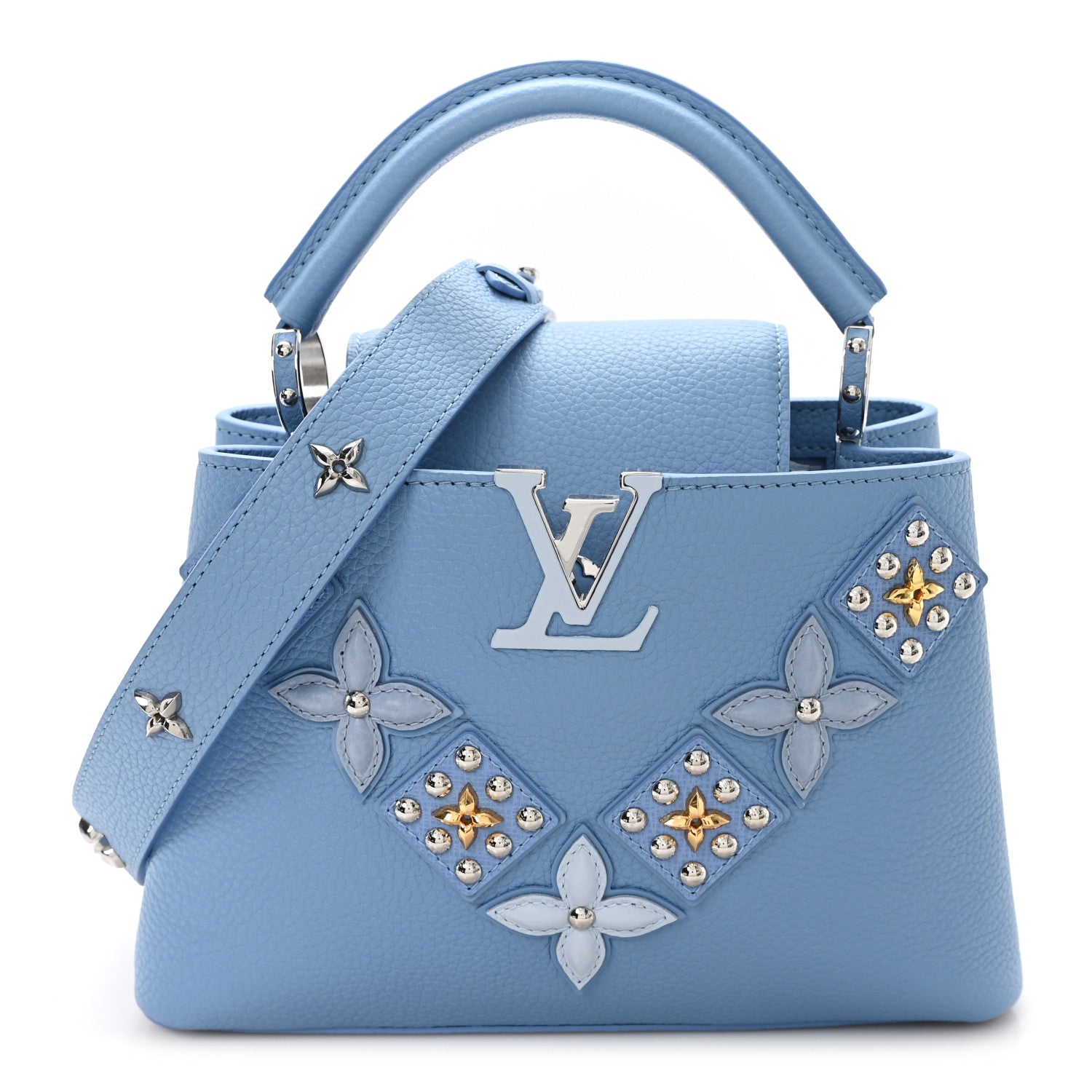 Louis Vuitton Taurillon Mechanical Flowers Smile Capucines BB Blue 1 of 9