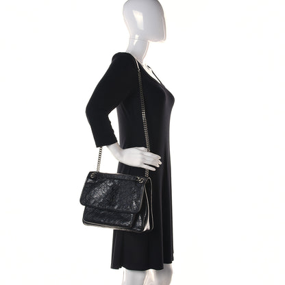 Saint Laurent Crinkled Calfskin Matelasse Monogram Medium Niki Chain Satchel Black 2 of 13
