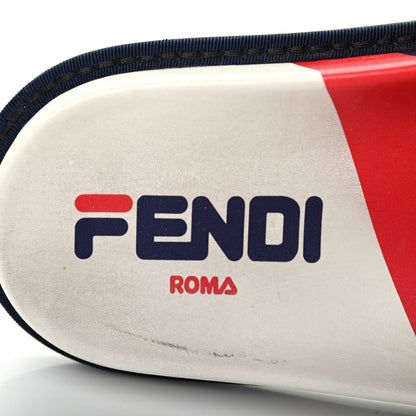 Fendi X FILA Glazed Fabric Calfskin FF 1974 Mania Slide Sandals 38 Mogano Panna Blueberry Caipiroska 9 of 18