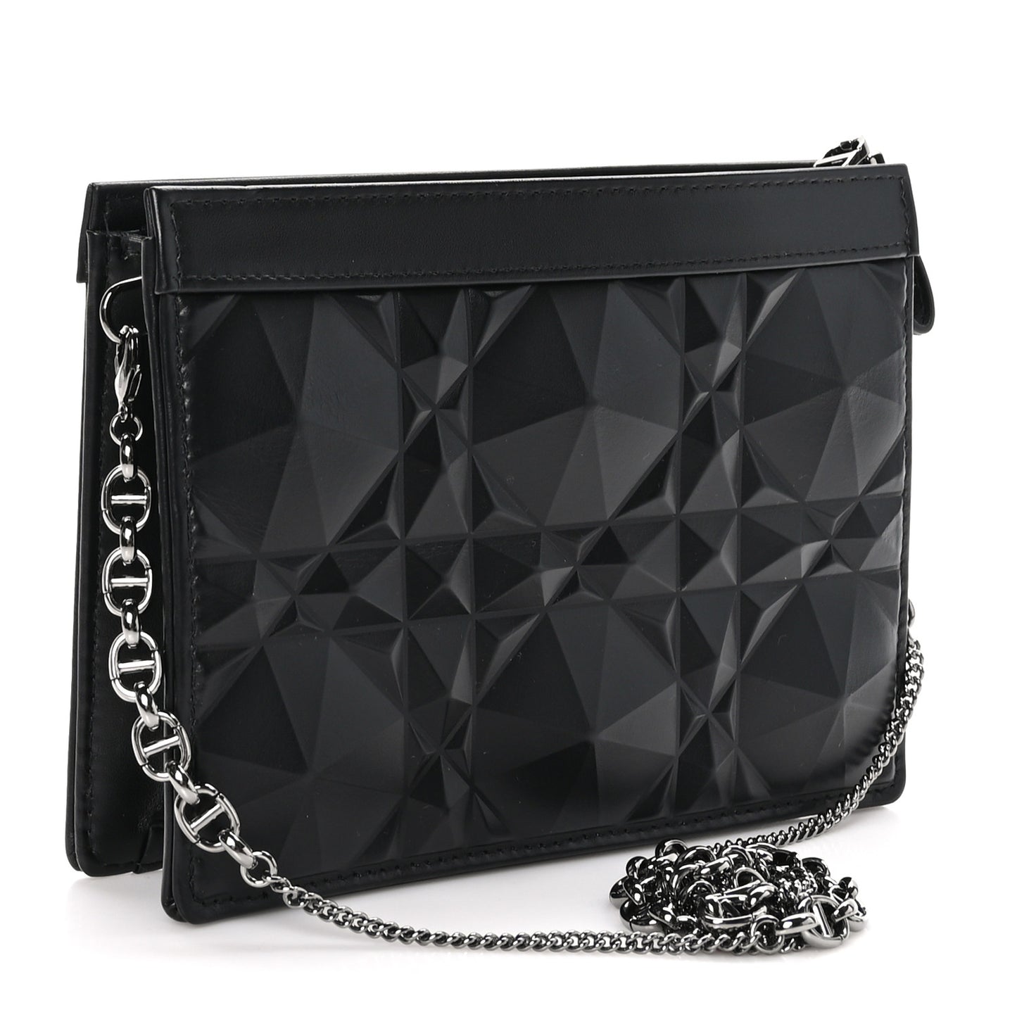 Calfskin Macrocannage Diamond Caro Zipped Pouch With Chain Black