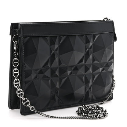 Christian Dior Calfskin Macrocannage Diamond Caro Zipped Pouch With Chain Black 3 of 11
