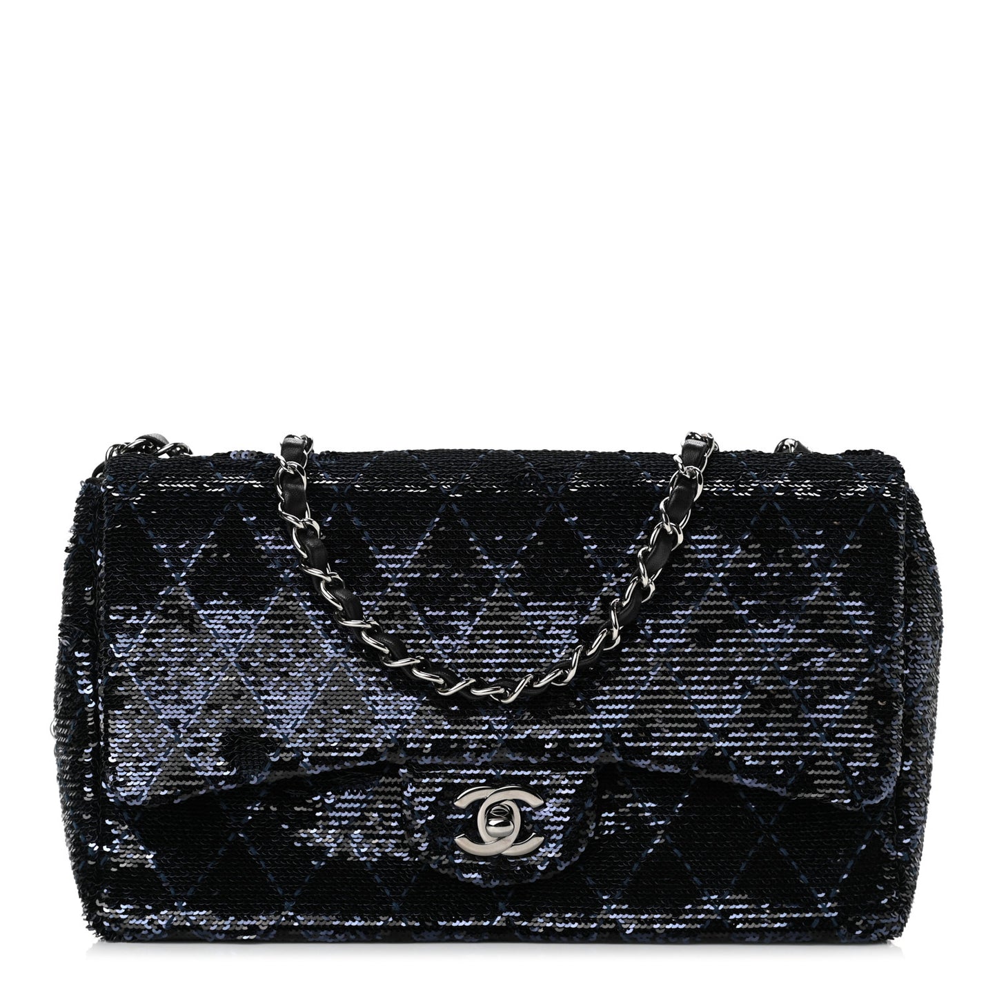 Sequin Quilted Medium Single Flap Blue