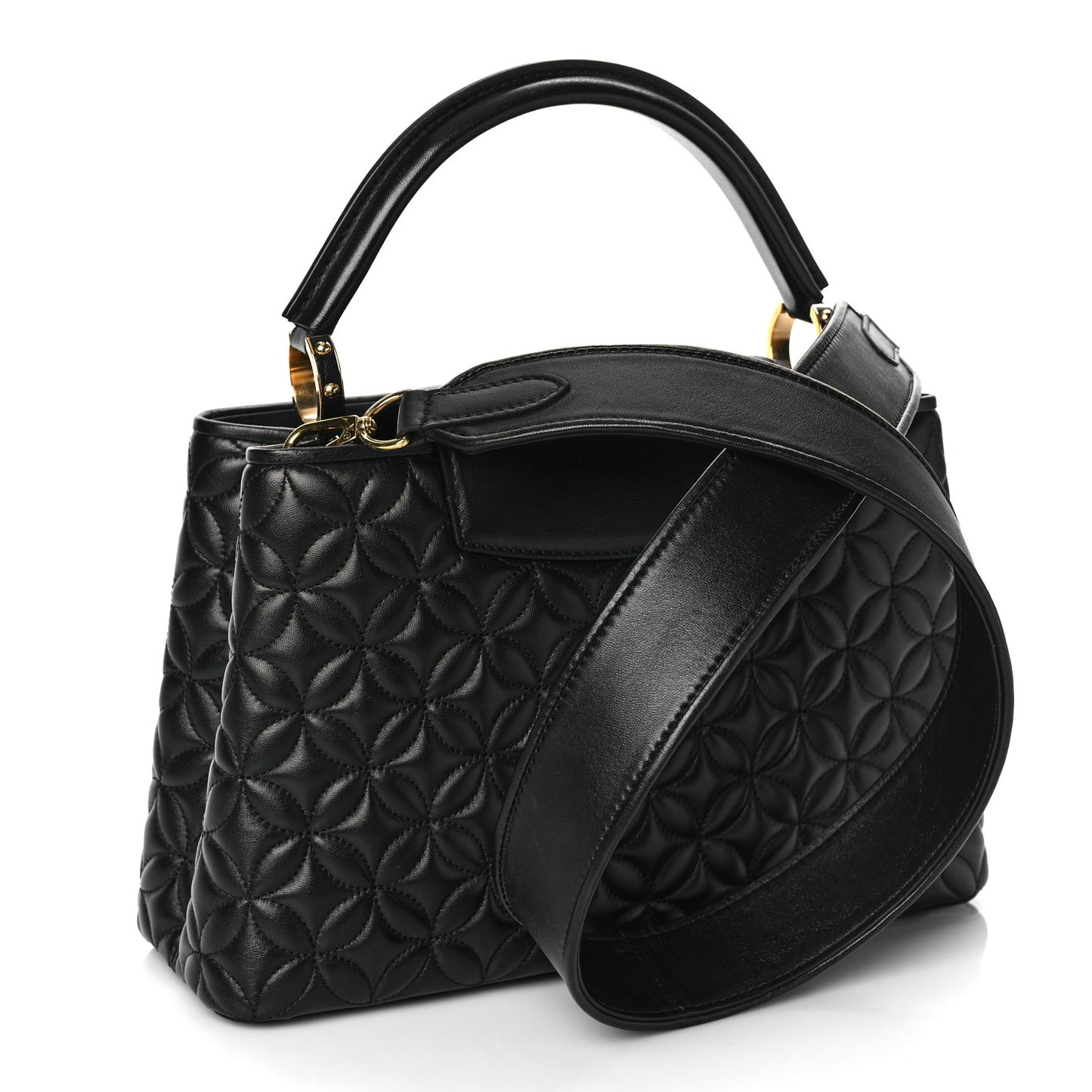 Lambskin Quilted Flower Capucines PM Black