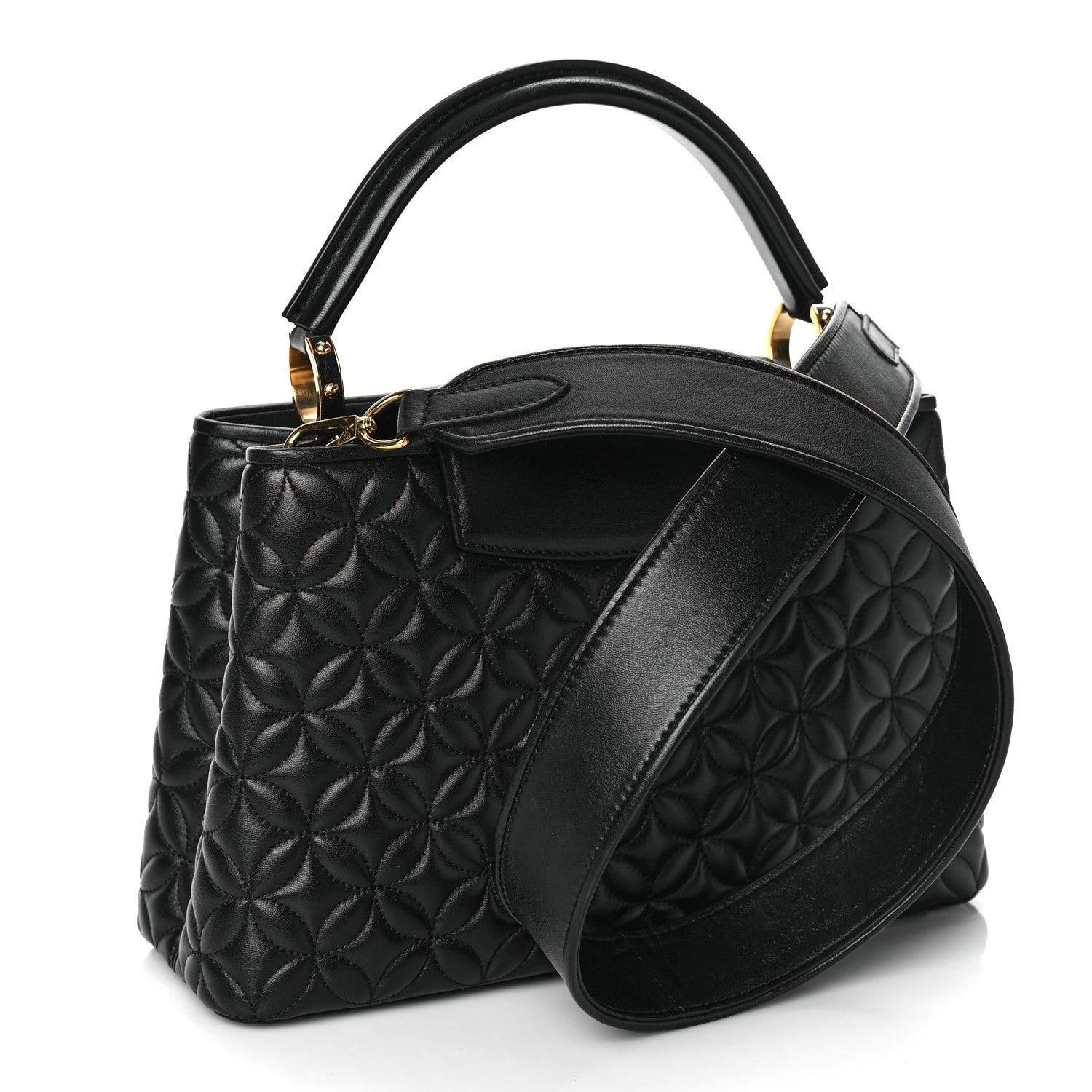 Louis Vuitton Lambskin Quilted Flower Capucines PM Black 3 of 10