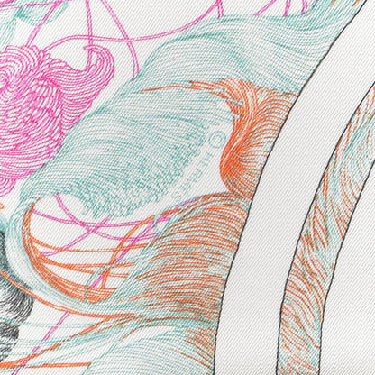 Hermes Silk Brides de Gala En Finesse Scarf 90 Fuchsia White Orange 3 of 4