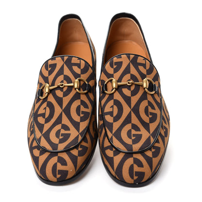 Gucci Canvas Rhombus Horsebit Mens Jordaan Loafers 9.5 Camel Brown Black 5 of 11