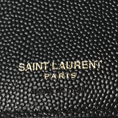 Saint Laurent Grain De Poudre Matelasse Chevron Monogram Compact Tri Fold Wallet Black 7 of 9