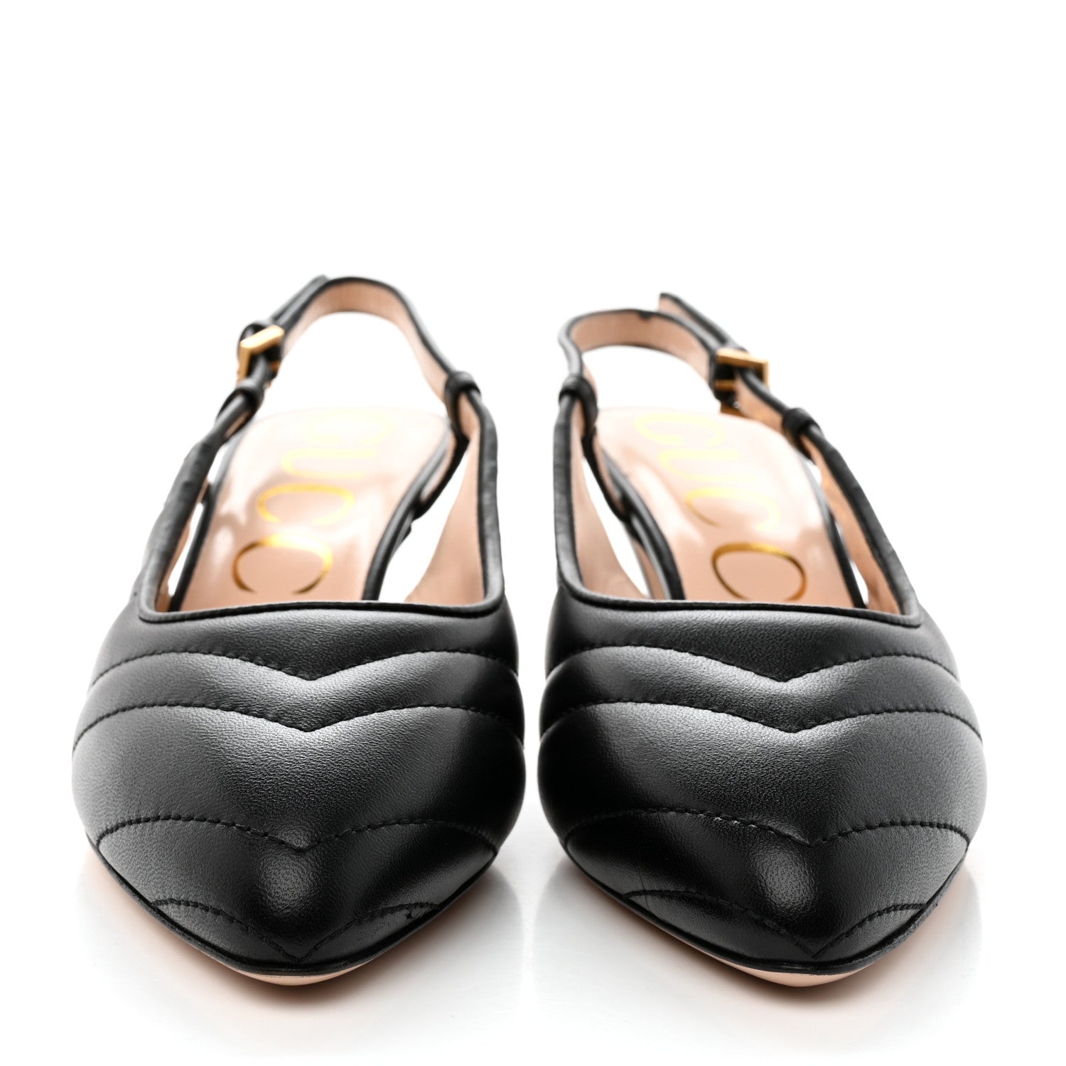 Gucci Nappa Charlotte Chevron Matelasse Double G 75mm Slingback Pumps 36 Black 2 of 14