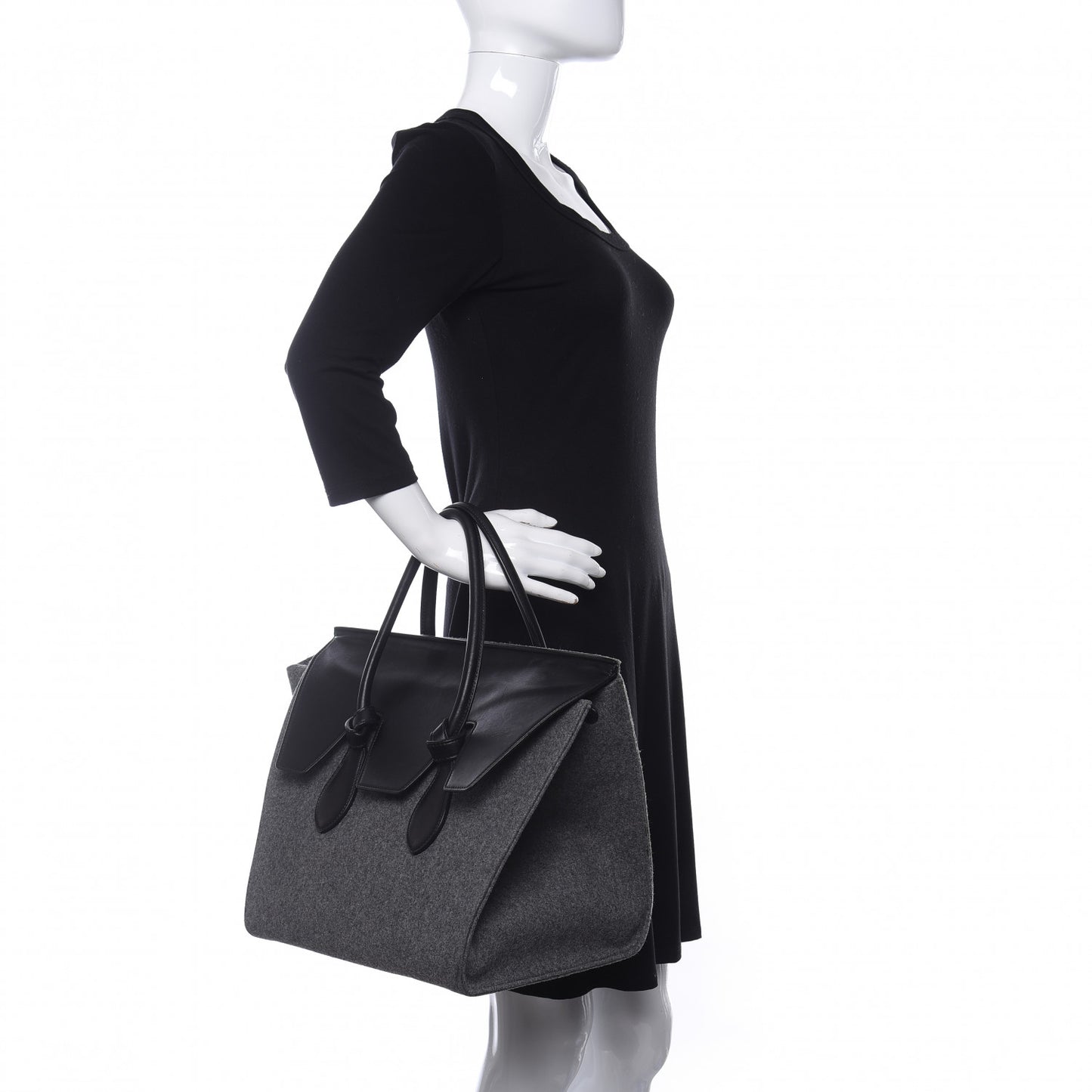 Felt Calfskin Medium Tie Knot Tote Grey Black
