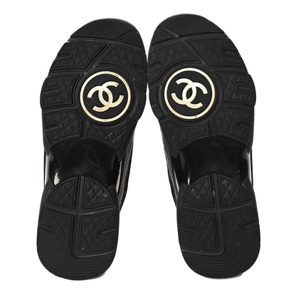 Chanel Mesh Suede Grained Calfskin Womens CC Sneakers 36.5 Black White 6 of 9