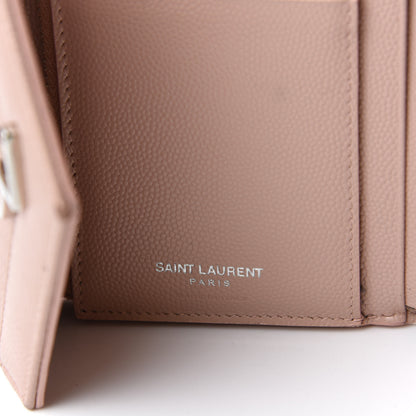 Saint Laurent Grain De Poudre Matelasse Chevron Monogram Compact Tri Fold Wallet Pale Pink 6 of 6