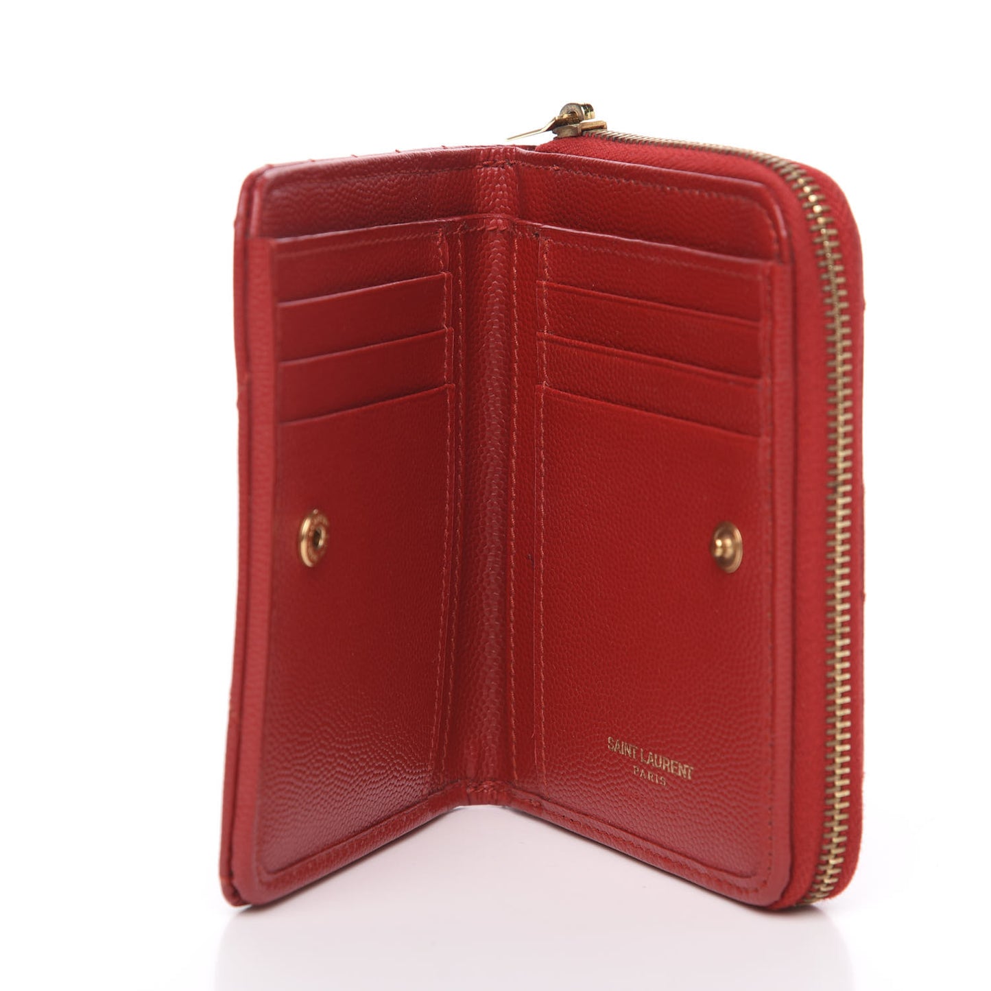 Grain De Poudre Matelasse Chevron Monogram Compact Zip Around Wallet Red