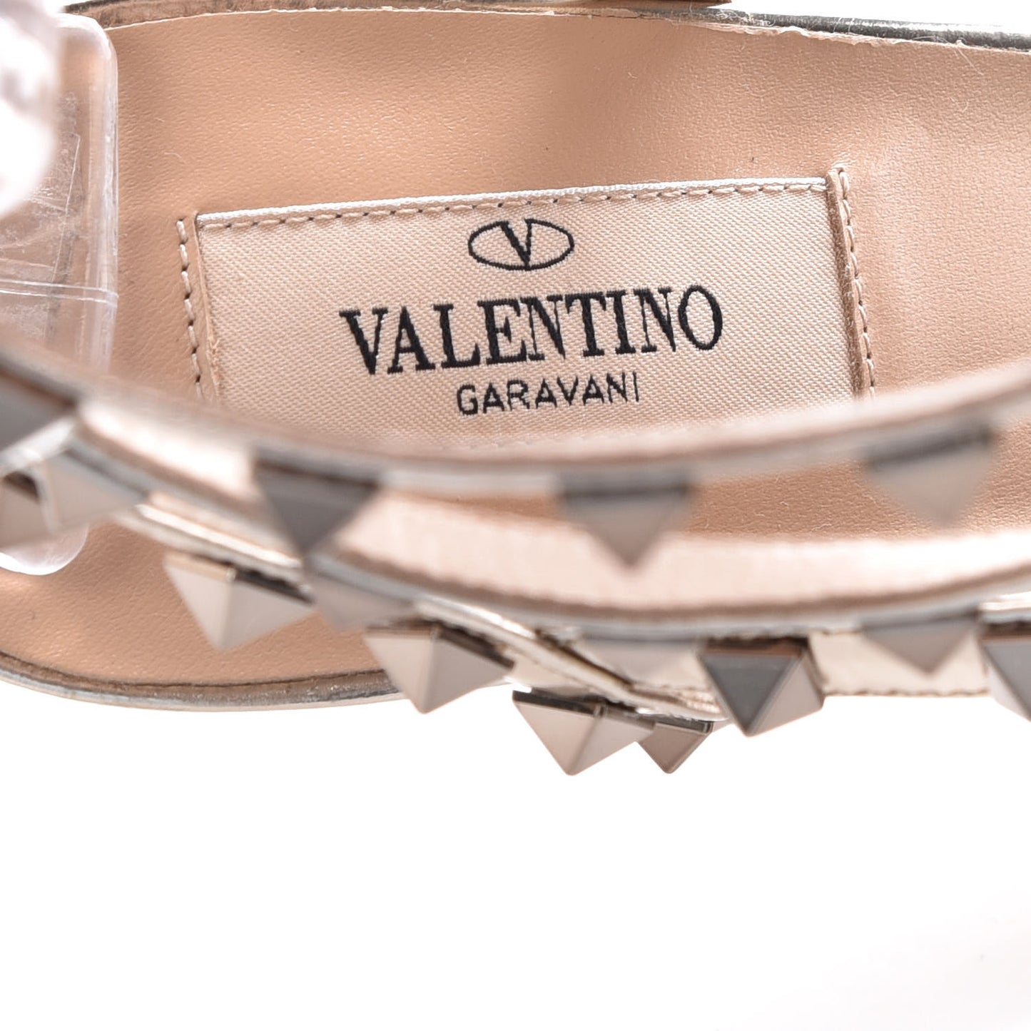 Metallic Pebbled Calfskin Patent Rockstud Ankle Strap 65mm Pumps 38 Skin