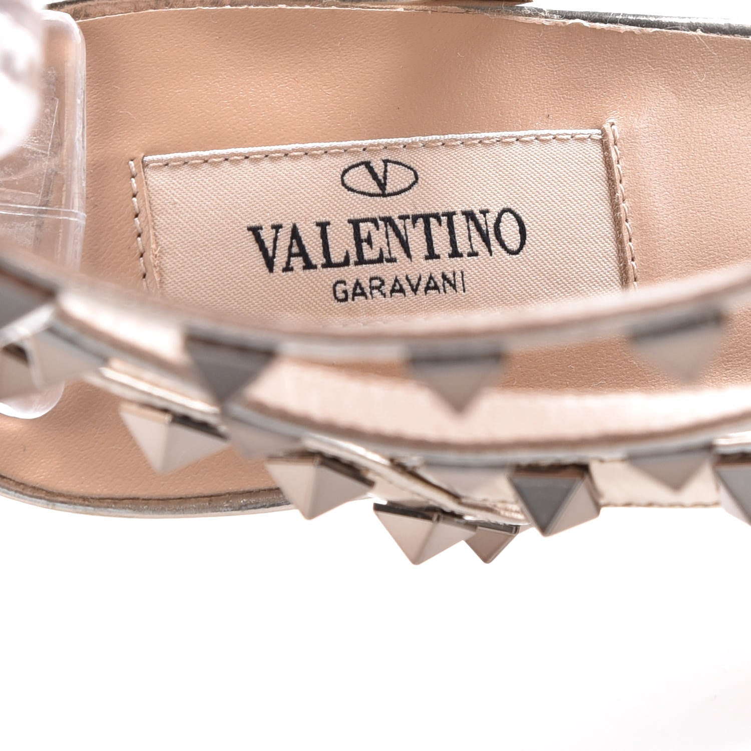 Valentino Garavani Metallic Pebbled Calfskin Patent Rockstud Ankle Strap 65mm Pumps 38 Skin 7 of 7
